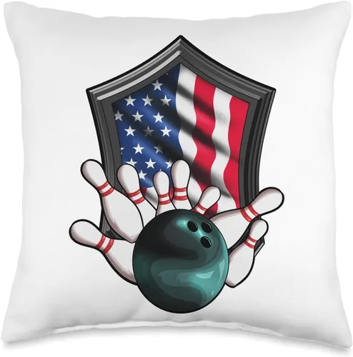 Bowling Club Bowler Bowling Ball Skittles Holiday USA Flag America Pin - Cojín de bolos, 16 x 16 pulgadas, multicolor