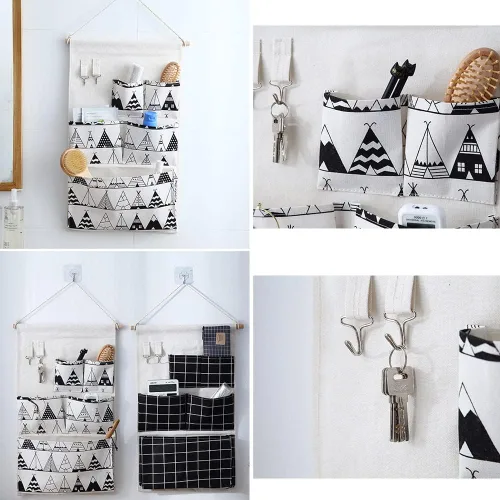 Miniatura 4 de Inicio Bolsa colgante multifuncional Cesta colgante de tela para dormitorio Organizador misceláneo Bolsa colgante de pared de baño Bolsa detrás