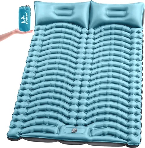 Miniatura 8 de Colchoneta doble para acampar – Colchón de aire ultraligero con almohadas, bomba de pie integrada, alfombrilla portátil inflable compacta para 2