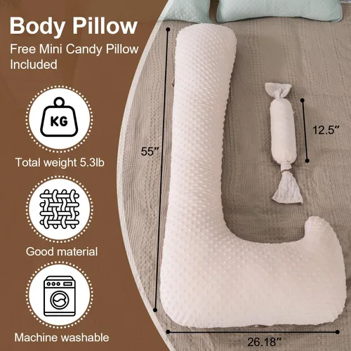 Miniatura 6 de AngQi L-Shaped Pregnancy Pillow for Adults, Dual-Sided Velvet with Mini Kids Throw Pillow Set, Full Body Support for Side Sleepers, 55 Inch