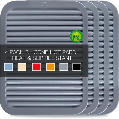 Miniatura 8 de Salvamanteles de silicona para platos calientes, soportes multiusos para ollas, 4 unidades, 2 tamaños de 7 pulgadas y 9 pulgadas, resistentes al 03