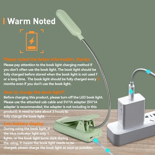 Miniatura 6 de VAVOFO - Luz de lectura recargable para leer en la cama para niños, 7 LED con luz de lectura con 9 niveles de luz blanca cálida y fría, lámpara