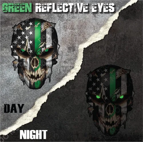 Miniatura 2 de Adhesivo militar – Calcomanías de calavera prémium para camiones y automóviles – Calcomanías de bandera estadounidense con calavera de ojos Verde
