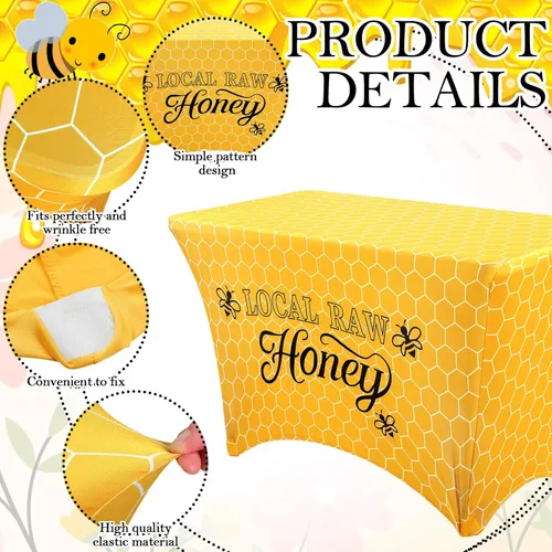 Miniatura 3 de Oudain Mantel local de 4 pies con soporte de miel cruda con temática de abeja, elástico, de elastano, resistente al viento, para vendedores de miel