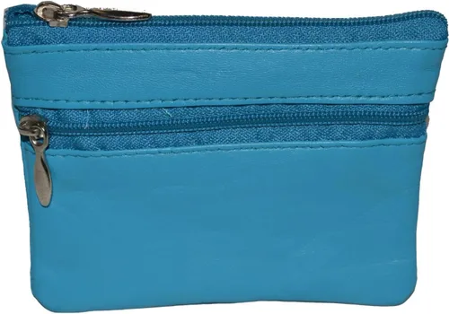 Miniatura 2 de Monedero de cueroMini carterabolsa para llaves - 2 secciones con cremallera, Azul-cielo