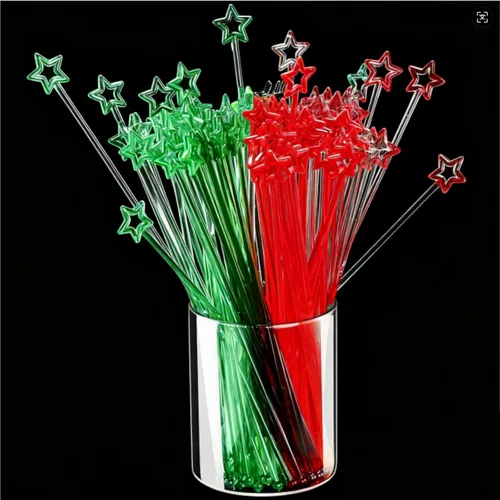 Miniatura 8 de Mudder 100 palitos Swizzle de 9.1 pulgadas, agitadores de cóctel de plástico para bar, de plástico desechable, estrella superior de cristal
