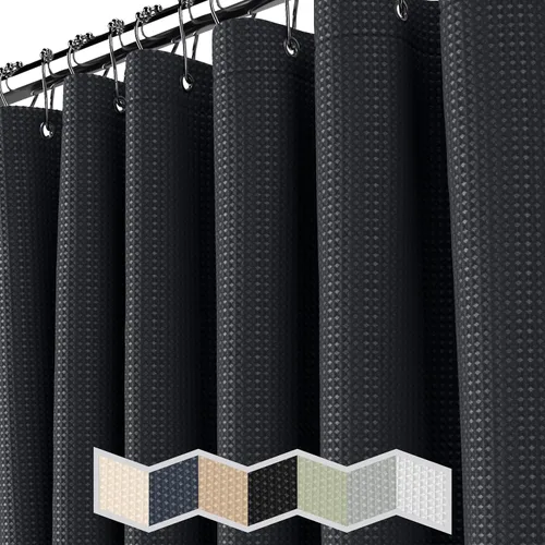 Miniatura 2 de NEATERIZE Cortina de Ducha Negra para Baño - Cortina de Ducha Waffle Estilo Hotel - Cortina de Baño de 72x72 Pulgadas - Cortinas De Baño