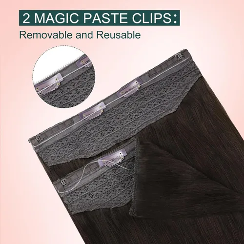 Miniatura 5 de Easyouth Extensiones de cabello humano con alambre, color marrón oscuro, extensiones de cabello humano Remy, extensión de línea de pescado