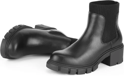 Miniatura 9 de FITORY Botas Chelsea para mujer, botines de tobillo elásticos con tacón medio grueso y suela con tacos, zapatos cómodos y modernos sin cordones
