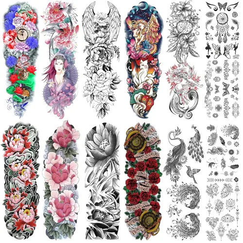 Miniatura 9 de Aresvns Tatuajes temporales de brazo completo para hombres y mujeres (19 x 7 pulgadas), tatuajes de manga impermeable y de larga duración