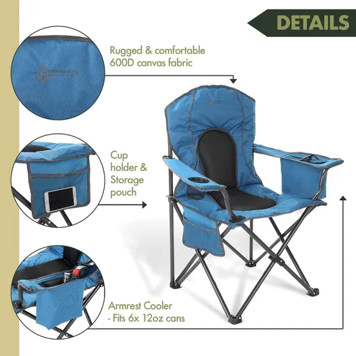 Miniatura 4 de Arrowhead Outdoor Silla cuádruple plegable portátil para acampar con enfriador de 4 latas, portavasos, bolsa de transporte resistente con correa