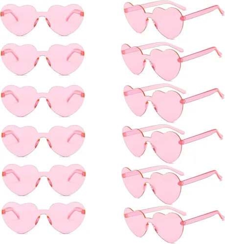 JFTOWN 12 pares de lentes de sol de San Valentín sin montura en forma de corazón, color caramelo, sin marco, de una pieza, para mujeres, recuerdos