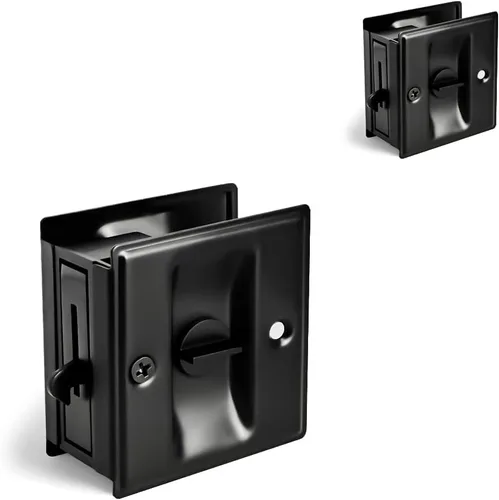Miniatura 8 de HOMOTEK Cerradura de Puerta Corrediza de Privacidad con Tirador - Reemplaza el Hardware de Cerraduras de Bolsillo Viejas o Dañadas Rápida y Negro