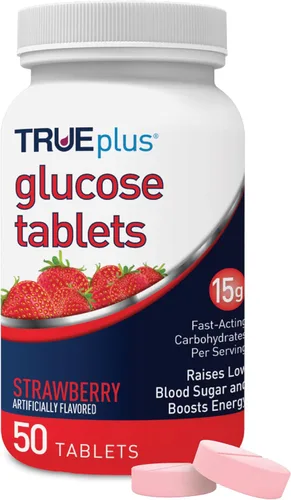 Miniatura 32 de TRUEplus® Tabletas de glucosa, sabor surtido (uva, frambuesa, naranja), botella de 50 unidades (1)