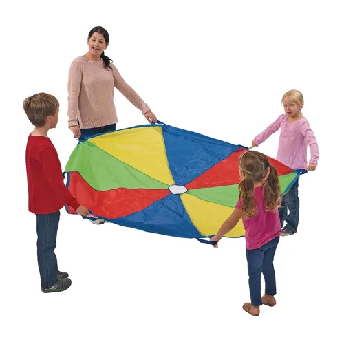 Excellerations Brawny - Paracaídas de 6 pies para niños con 8 asas, juguete para niños, paracaídas de gimnasio