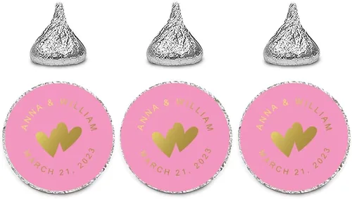 Miniatura 50 de Andaz Press Etiquetas personalizadas de gota de chocolate para boda, nombres y fecha redondos de novios, azul bebé, paquete de 240, personalizadas