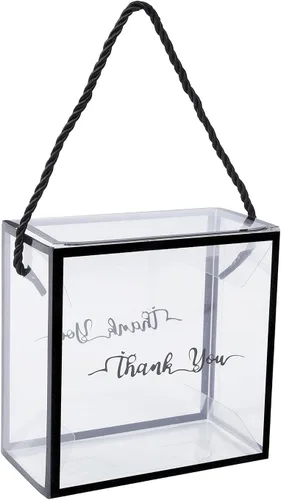 Miniatura 4 de Efavormart - Paquete de 25 cajas de regalo de PVC transparente con asas de cuerda negras e impresión de agradecimiento, cajas de regalo de dulces