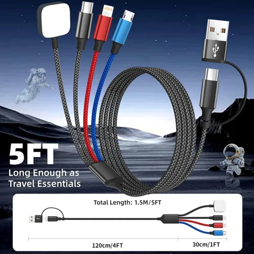 Miniatura 6 de Cruise Essentials Cable de Carga 4 en 2 para Cargador Apple iWatch/iPhone 17/Lightning/Micro, Cable Cord de Carga Múltiple de Viaje Compatible