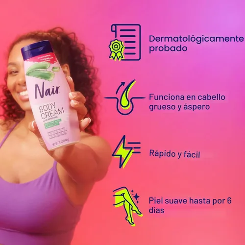 Miniatura 3 de Nair Crema Corporal para Eliminar el Cabello, Aloe Calmante y Lirio de Agua, Crema para Eliminar el Vello Corporal Testada por Dermatólogos