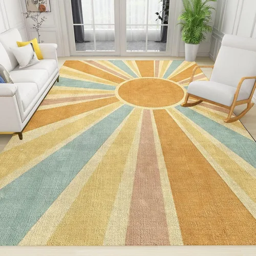 Miniatura 8 de Alfombra de área con diseño de dibujos animados en acuarela, estilo bohemio de mediados de siglo, con diseño de hojas de palmera tropicales, suave
