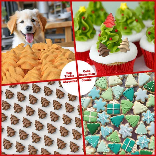 Miniatura 7 de Crethinkaty Mini moldes para árbol de Navidad, molde de silicona de 100 cavidades para gomitas, galletas, pudín, gelatina y galletas de perro