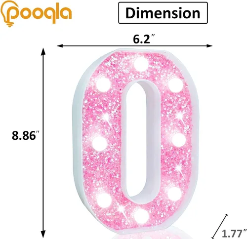 Miniatura 4 de Pooqla Luces de números de marquesina, números de luz rosa para niñas de 10.º cumpleaños, funciona con pilas, luz nocturna de número con purpurina