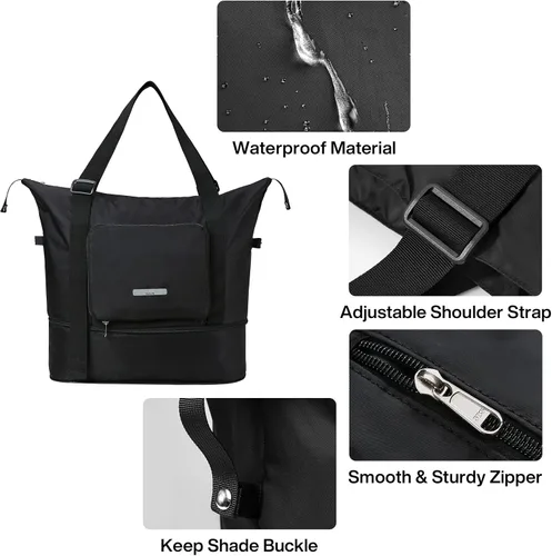 Miniatura 6 de Hanke Expandable Foldable Travel Duffel Bag Collapsible Carry On Bag with Luggage Strap for Airplanes, Water Resistant Weekender Overnight Bag Fits
