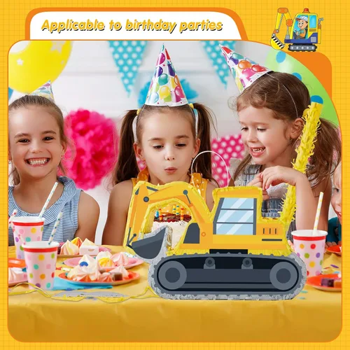 Miniatura 6 de Lewtemi Piñatas de excavadora para fiesta de cumpleaños con palo, venda para los ojos y confeti, suministros para fiesta de cumpleaños para adultos