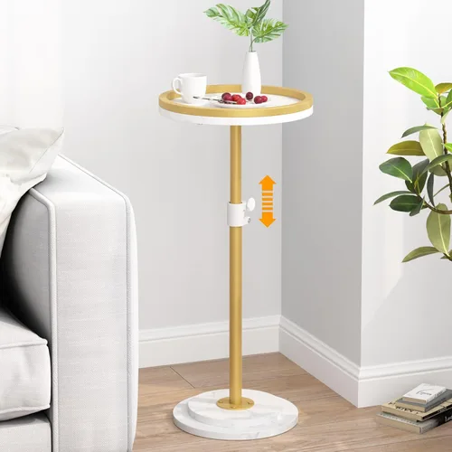 Miniatura 15 de Mesa auxiliar pequeña, mesa de bebidas, mesa auxiliar redonda ajustable en altura, mesa auxiliar de pedestal para espacios pequeños en sala
