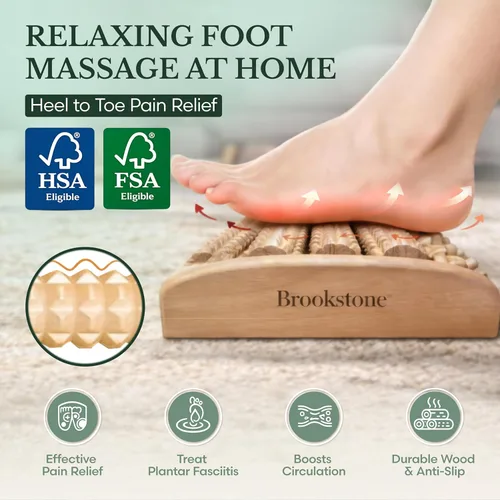 Miniatura 2 de Brookstone Masajeador de pies para neuropatía y alivio de la fascitis plantar, masajeador de rodillo de madera para pies, alivio del dolor