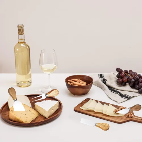 Miniatura 3 de Juego de 4 Piezas de Cuchillos para Queso - Cuchillos para Queso de Acero Inoxidable con Mango de Madera de Acacia - Juego de Cuchillos de 4 pzas