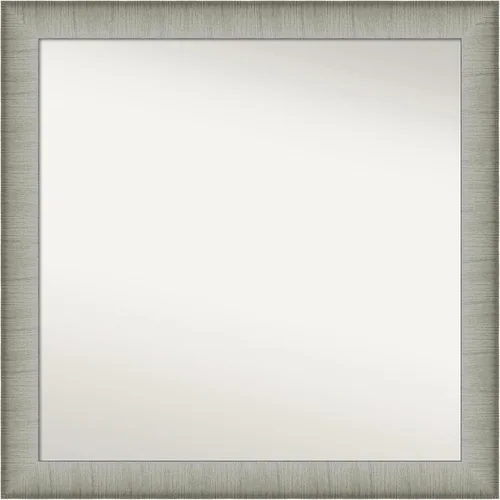 Miniatura 460 de Amanti Art Espejo de baño plateado para sobre fregadero, 25 x 25 pulgadas, espejo de tocador cuadrado estrecho de níquel cepillado, marco de madera