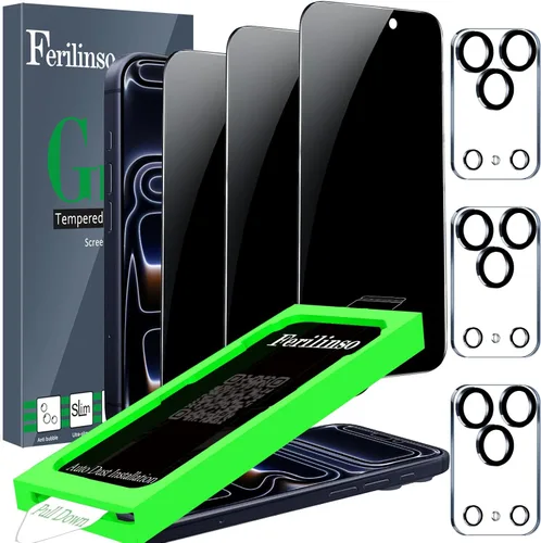 Miniatura 10 de Ferilinso Paquete de 3 protectores de pantalla de privacidad para Apple iPhone 14 Pro, accesorios de vidrio templado, pantalla de privacidad