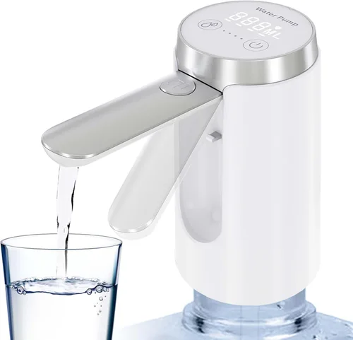 UNNEES Dispensador de agua para botella de 5 galones, pantalla LED inteligente, bomba de agua recargable, boquilla de agua plegable de larga Blanco