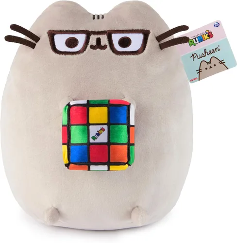 Miniatura 6 de GUND Pusheen con cubo de Rubik de peluche, animal de peluche para edades de 8 años en adelante, gris, 9.5 pulgadas