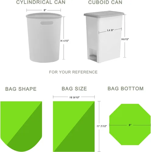 Miniatura 6 de Inwaysin - Mini bolsas de basura de 1.2 galones, bolsas de basura pequeñas, 6 litros, 100 bolsas, verde transparente