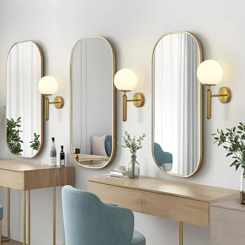 Miniatura 7 de KCO Lighting - Juego de dos apliques de pared de latón con forma de globo de vidrio de leche, aplique de pared dorado cepillado, modernos accesorios
