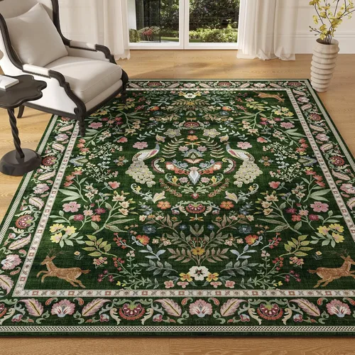 Miniatura 26 de Rugcomf Alfombra de pasillo lavable para cocina 2'6''x8' Alfombra de pasillo para entrada interior floral antideslizante alfombra suave para Azul