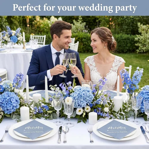 Miniatura 4 de Teling 400 Pcs Wedding Napkins for Reception, 3 Ply Mr Mrs Wedding Cocktail Napkins for Engagement Bridal Shower Party Supplies Beverage Dessert