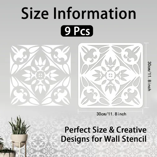 Miniatura 2 de INFUNLY Plantillas de Pared de Mandala para Pintar Plantillas de Azulejos Reutilizables para Paredes Plantillas de Piso de Concreto 12"X12