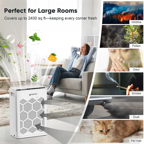 Miniatura 7 de Purificador de aire para el dormitorio del hogar, habitación grande de hasta 2400 pies cuadrados, filtro HEPA H14 con prefiltro lavable