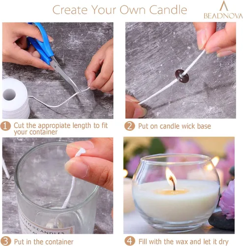Miniatura 4 de BEADNOVA Candle Wick - Mecha trenzada de algodón trenzado de 400 pies para velas y fabricación de velas (400.3 ft/134 yardas/400 pies)