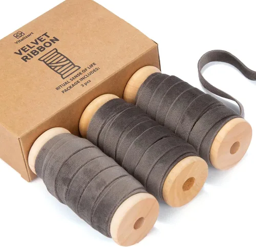 Miniatura 14 de Vitalizart Juego de cintas de terciopelo color camello de 3/8 pulgadas x 15 yardas, carrete de madera, ribete de tela, 3 rollos x 5 yardas