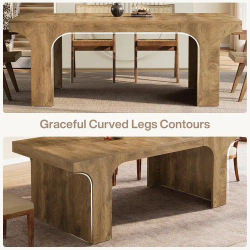 Miniatura 7 de Tribesigns Mesa de comedor grande de 71 pulgadas para 6-8, mesa de cocina de madera de granja con diseño arqueado, mueble rectangular de comedor