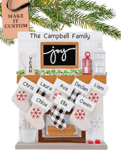 Miniatura 16 de Adorno personalizado para familia grande de 10 personas 2025 Personalización gratuita en 24 horas Adornos navideños de chimenea grabados