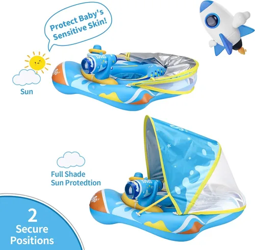Miniatura 5 de Anillo flotador de piscina para bebé con toldo ajustable y asiento de seguridad para piscina de juguete para edades de 6 a 36 meses
