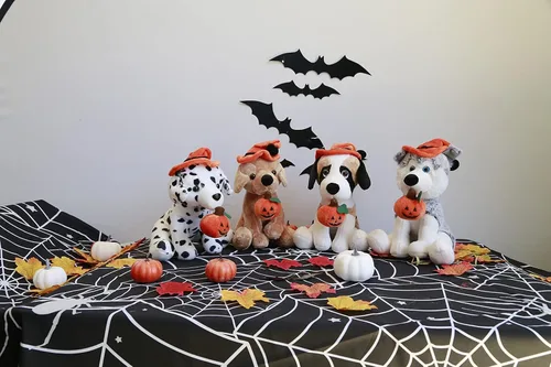 Miniatura 6 de Plushland Halloween Pawpals - Juguete de peluche de 8 pulgadas para cachorro, con sombrero y linterna Jack O Lantern de Halloween, calabaza