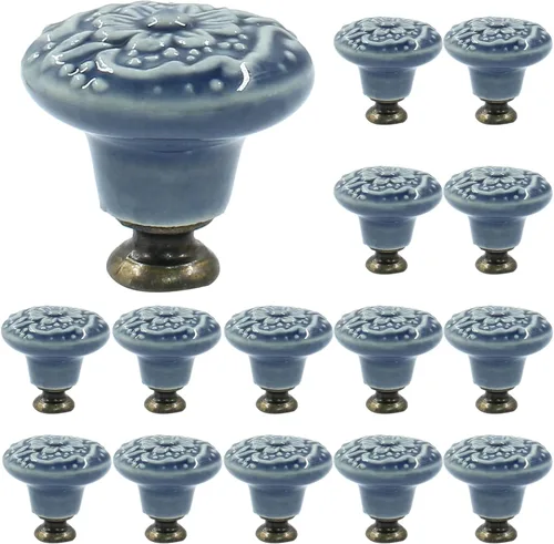 Miniatura 12 de Piutouyar Pomos y tiradores de cerámica negra para cajones, aparadores, armarios, 1.339 in / 1.3 pulgadas de diámetro (4 unidades)