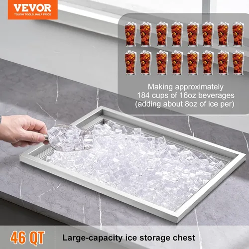 Miniatura 2 de VEVOR Arcón congelador de inmersión, enfriador de hielo de acero inoxidable de 22" L x 17" W x 12" H, recipiente de hielo comercial con cubierta