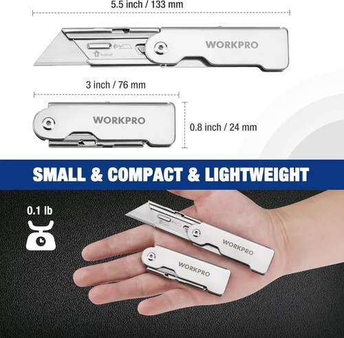 Miniatura 4 de WORKPRO Juego de cuchillos de bolsillo plegables de cambio rápido de 3 piezas con clip para cinturón